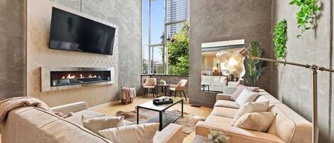 TV, fireplace, offices