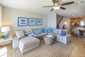 Smart TV, fireplace, DVD player, books