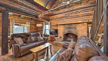 TV, fireplace, DVD player, books