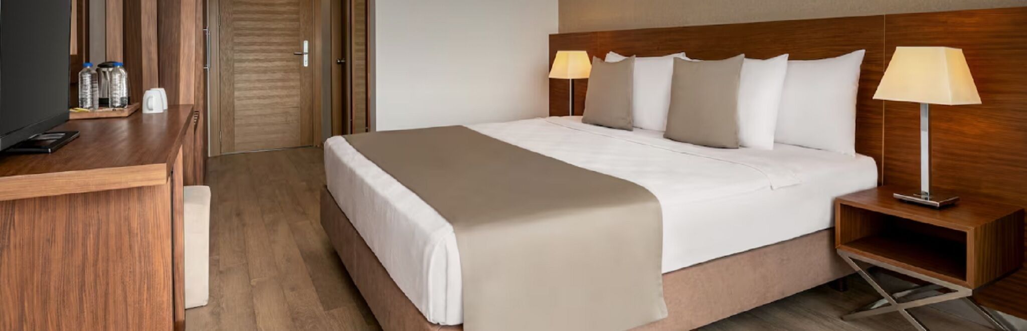Hypo-allergenic bedding, pillow-top beds, minibar, desk