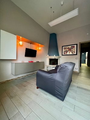 Smart-TV, Kamin, DVD-Player, Bücher