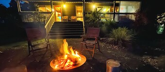 cosy, fireplace, outdoor bath