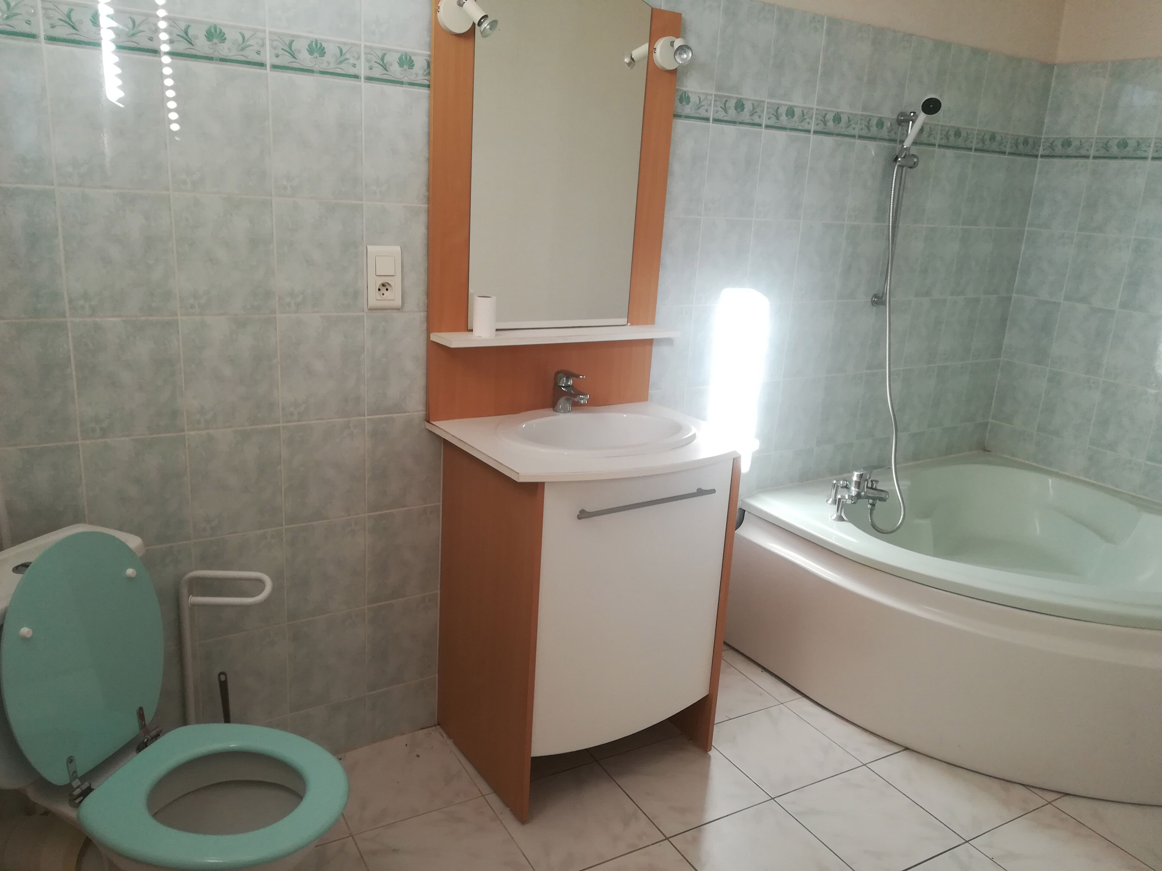 Baignoire, sèche-cheveux, serviettes fournies, savon