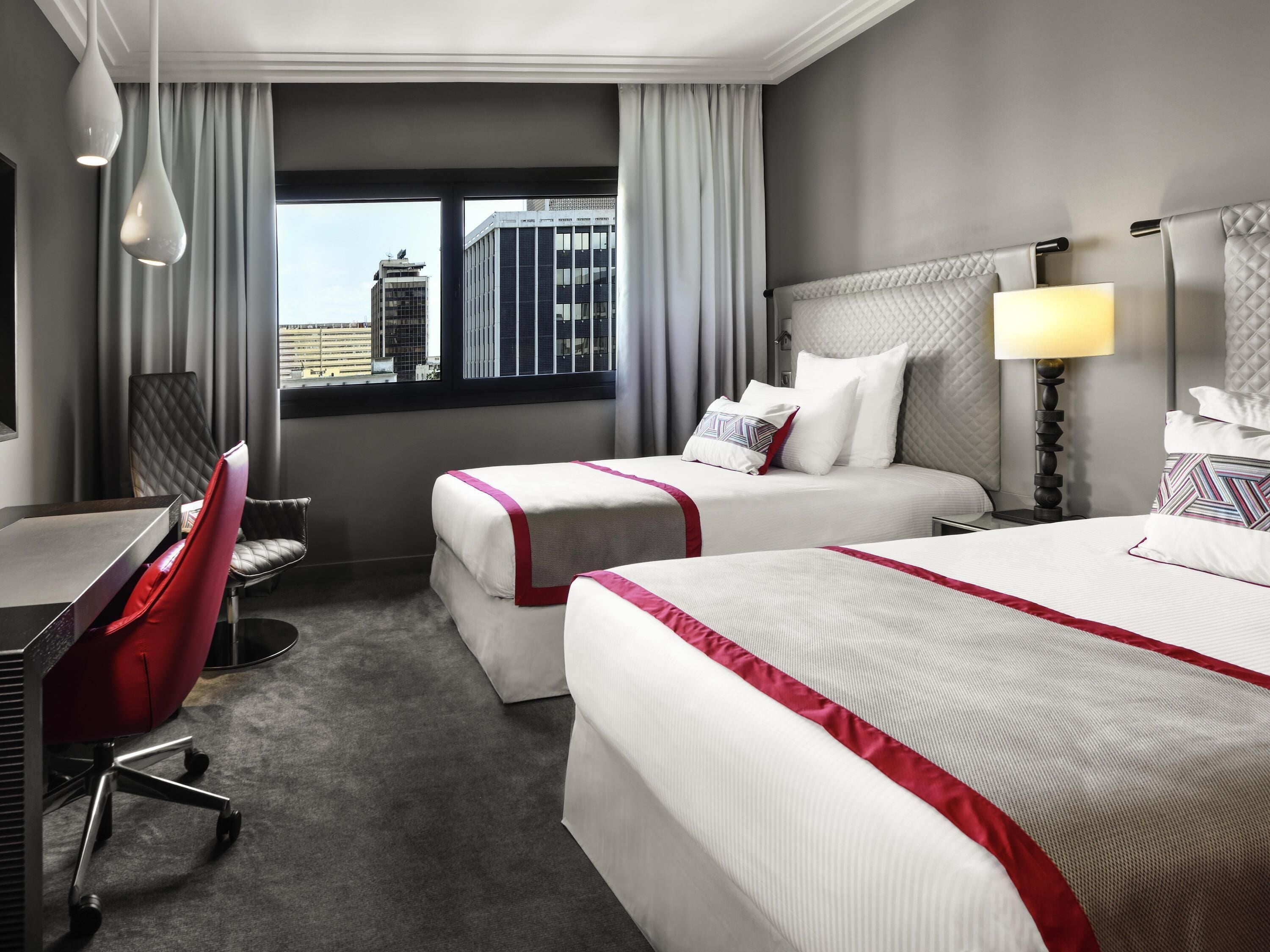 Premium bedding, minibar, desk, laptop workspace