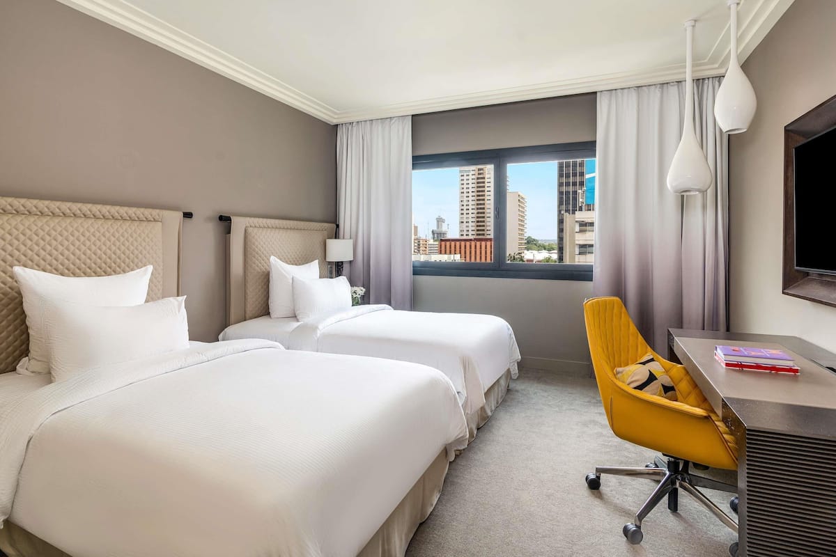 Premium bedding, minibar, desk, laptop workspace