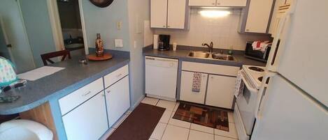 Fridge, microwave, dishwasher