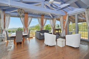 Family Villa, Multiple Bedrooms, Mountainside (Villa Borgiano) | Living area | 21-inch flat-screen TV with digital channels, TV, fireplace