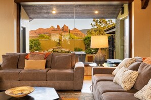 Smart TV, fireplace, table football