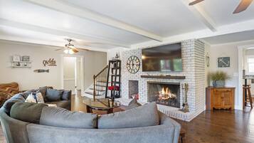 Smart TV, fireplace, video games, table football