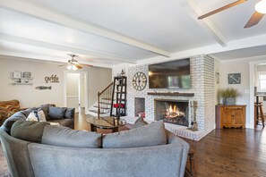 Smart TV, fireplace, video games, table football