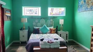 1 bedroom, memory foam beds, iron/ironing board, travel crib