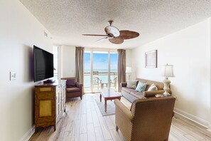 TV, DVD player, video library