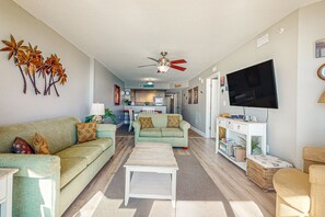 TV, DVD player, video library