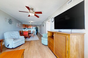 TV, DVD player, video library