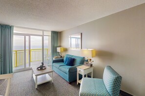 TV, DVD player, video library - 16th floor oceanfront condo w/ central AC, shared pool/hot tub, balcony, WiFi (North Myrtle Beach)