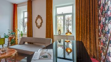 Luxury Apartment, 1 Bedroom (Tromostovje II In Heart Of Ljubljana) | Living area | 21-inch flat-screen TV with satellite channels, TV