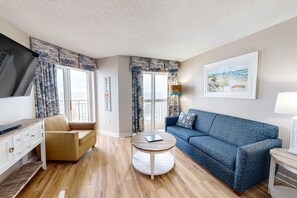 TV, DVD player, video library