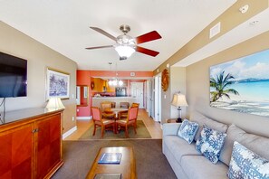 TV, DVD player, video library