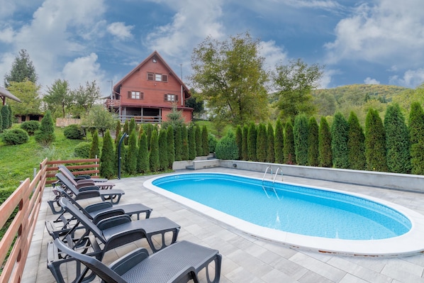 Family House, 4 Bedrooms, 2 Bathrooms, Mountainside (Chalet Zavrh with Private Heated Pool) | Pool | Seasonal outdoor pool, a heated pool