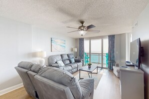 TV, DVD player, video library