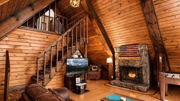 Smart TV, fireplace, foosball