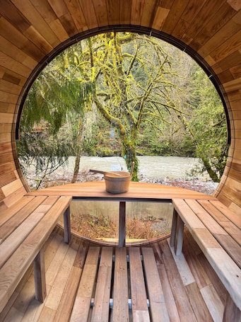 Property grounds. Rusty Bridge River Lodge | Hot Tub & Barrel Sauna