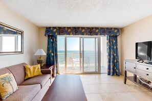 TV, DVD player, video library - 8th floor oceanfront condo w/ shared pool, balcony, free WiFi, central AC (North Myrtle Beach)