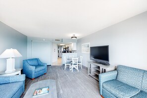TV, DVD player, video library