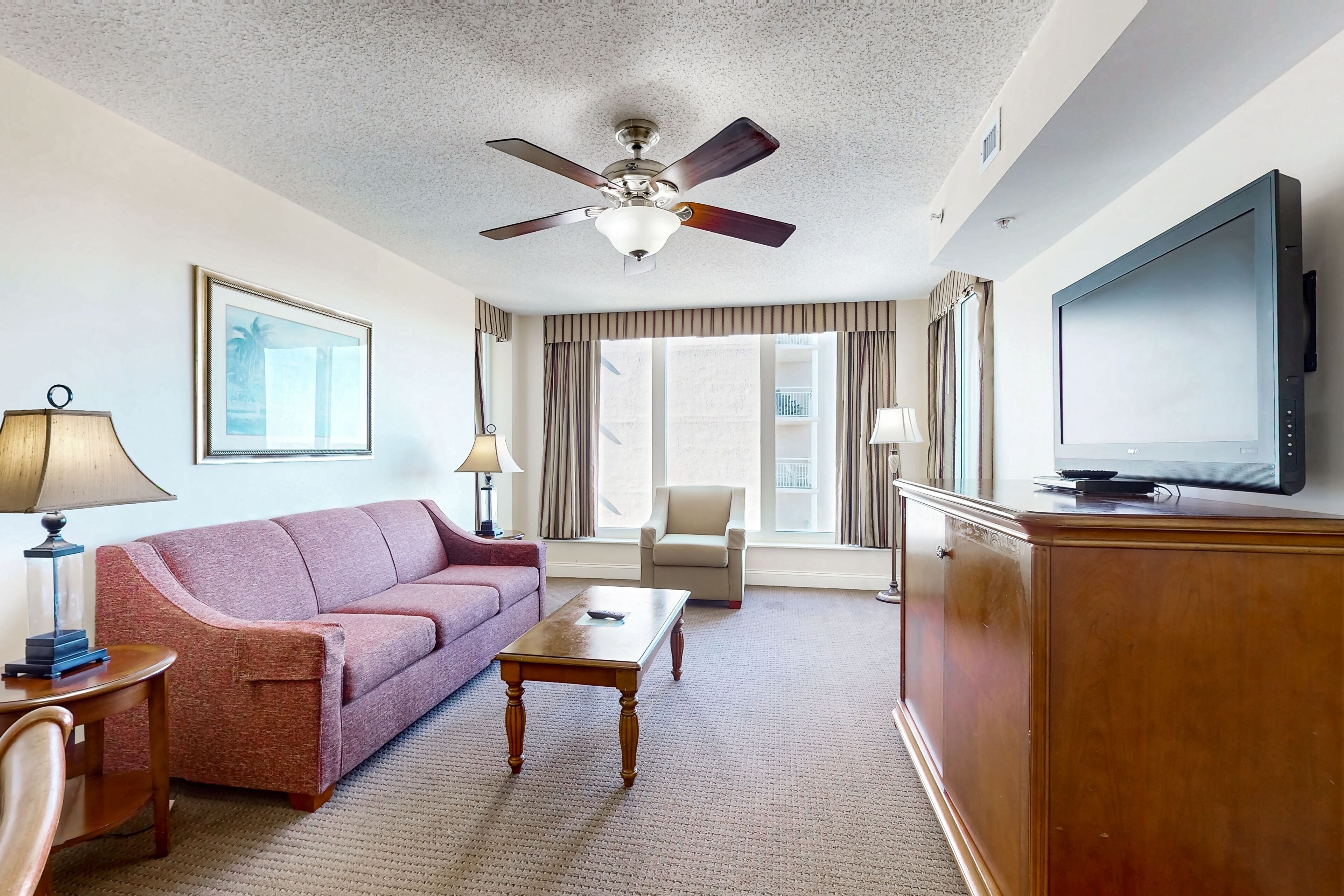 TV, DVD player, video library