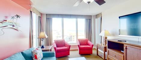 TV, DVD player, video library