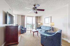 TV, DVD player, video library