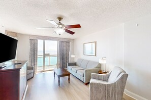 TV, DVD player, video library