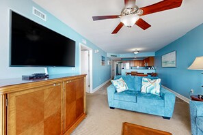TV, DVD player, video library