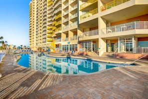 Relax by the pool surrounded by comfortable lounge chairs and take in the views from the hotel's spacious balconies.