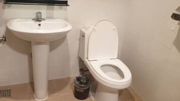 Shower, hair dryer, slippers, soap