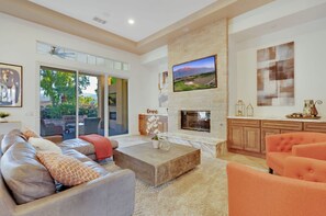 Smart TV, fireplace, table football, stereo