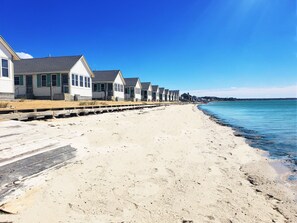 On the beach, sun-loungers, beach towels