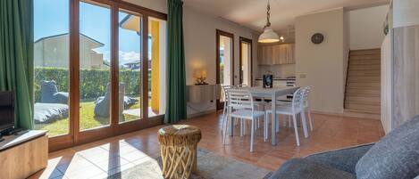 21-inch flat-screen TV with satellite channels, TV