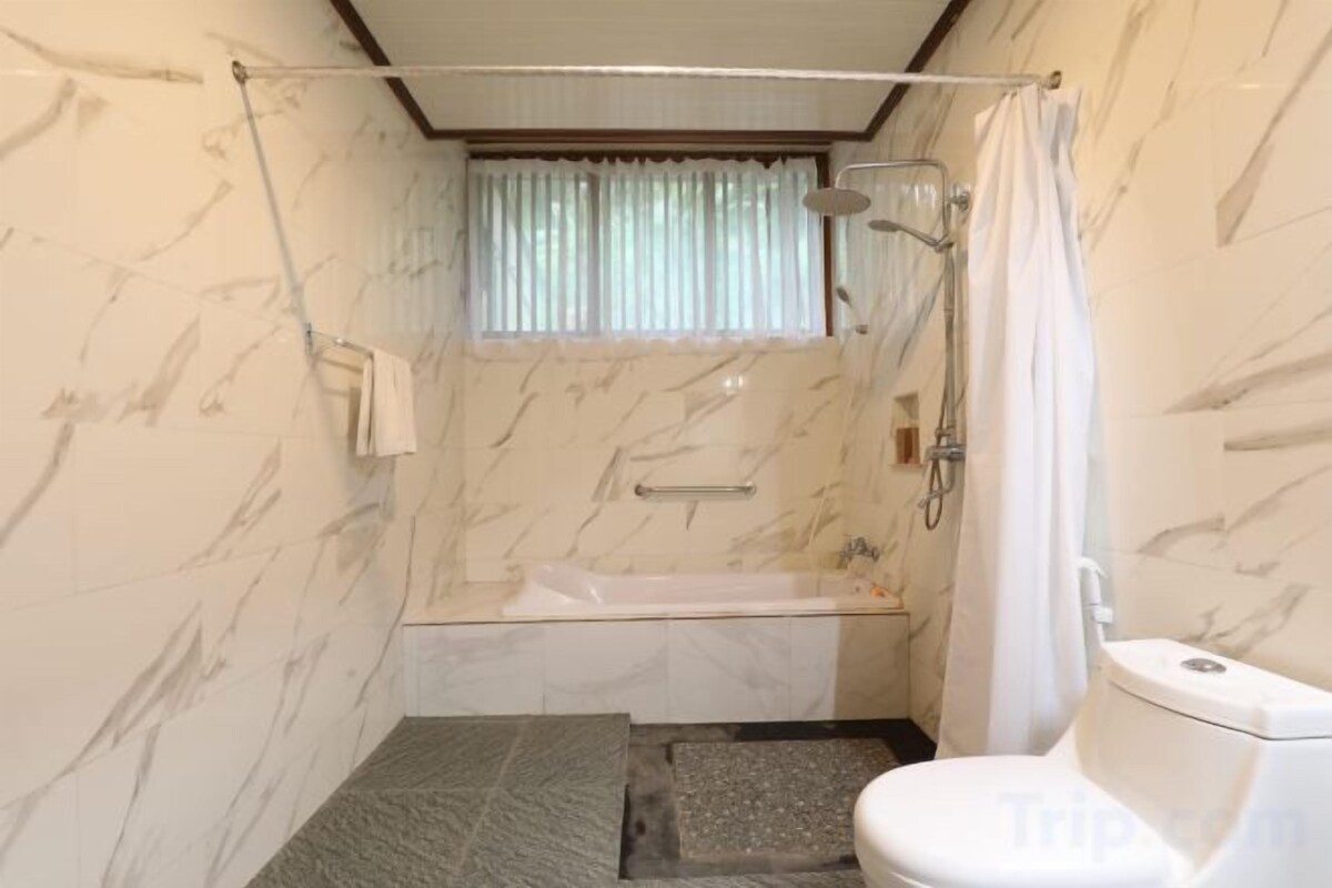 Free toiletries, hair dryer, bidet, towels