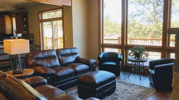 Smart TV, fireplace, DVD player, foosball