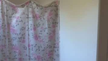Shower, towels, soap, toilet paper