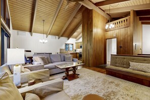 Una televisión, una chimenea, libros