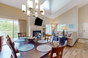 TV, fireplace, video games, DVD player