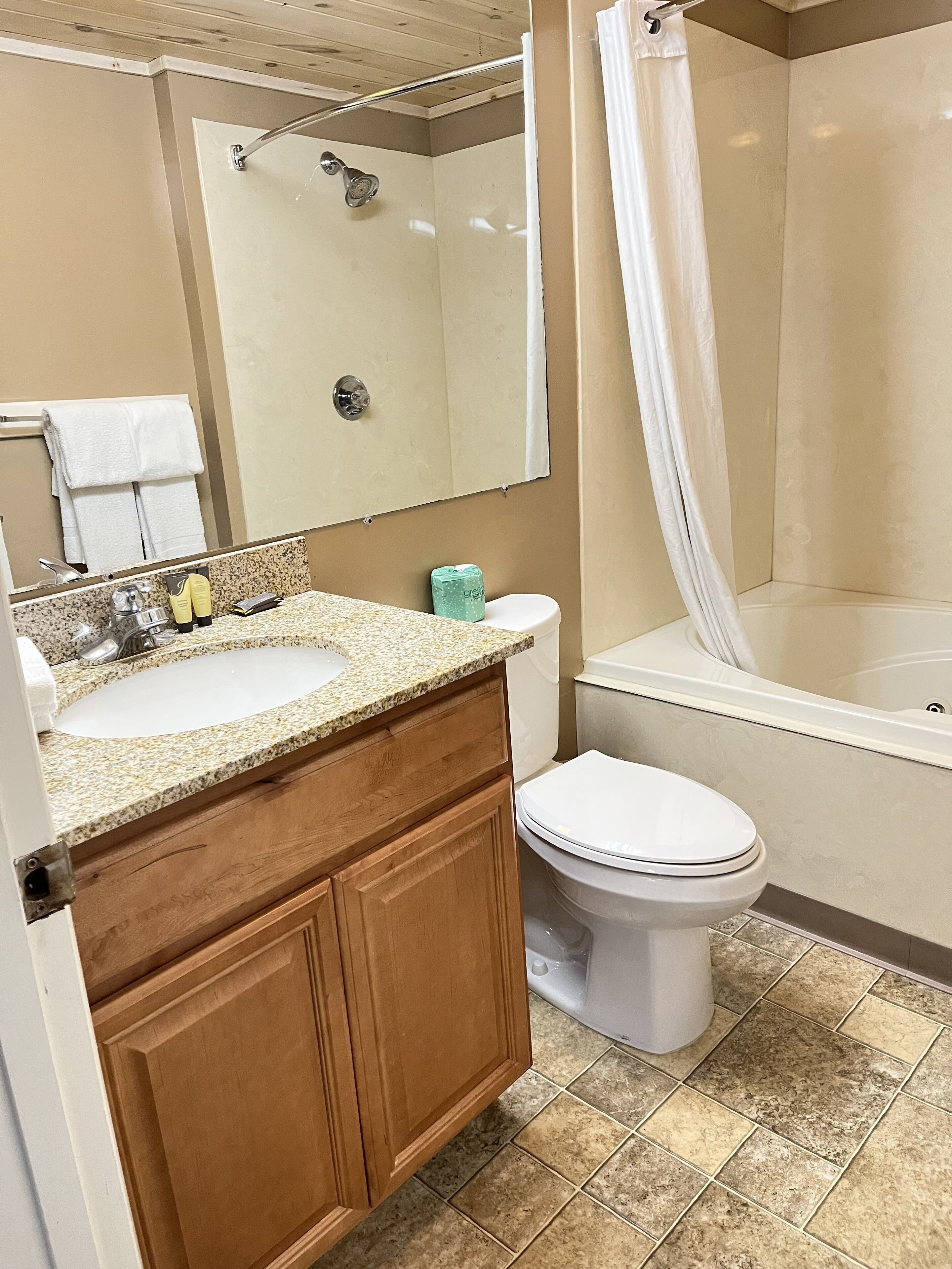 single room | bathroom | hair dryer, towels, soap, shampoo