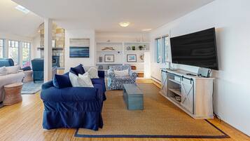 TV, fireplace, DVD player, foosball