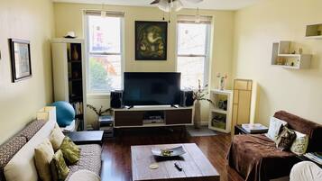 Smart TV, DVD player, books, stereo