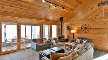 Smart TV, fireplace, video games, DVD player