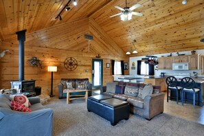 Smart TV, fireplace, video games, DVD player