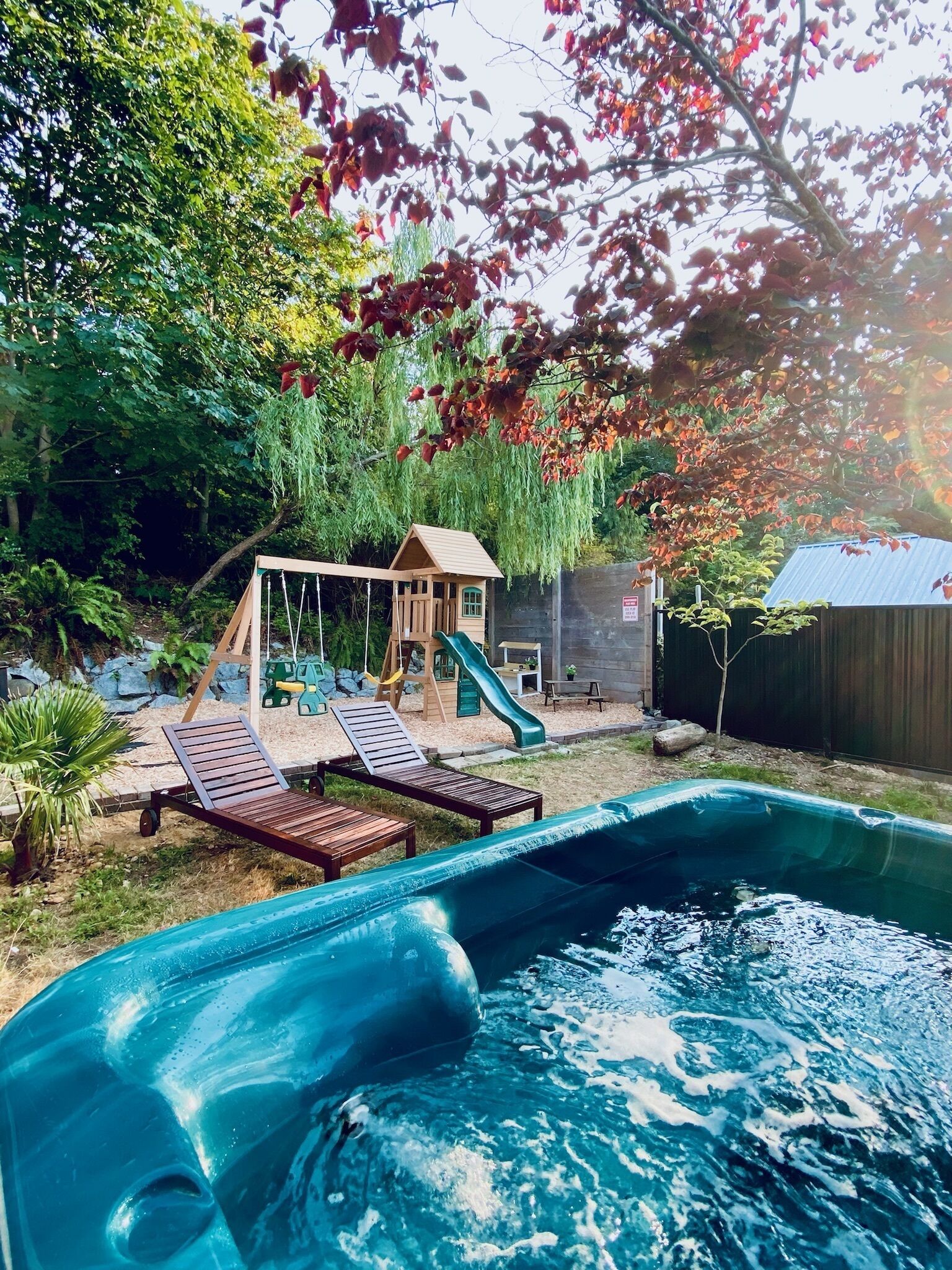 Relax in the hot tub while kids play