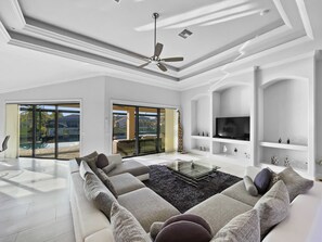 TV, music library, offices